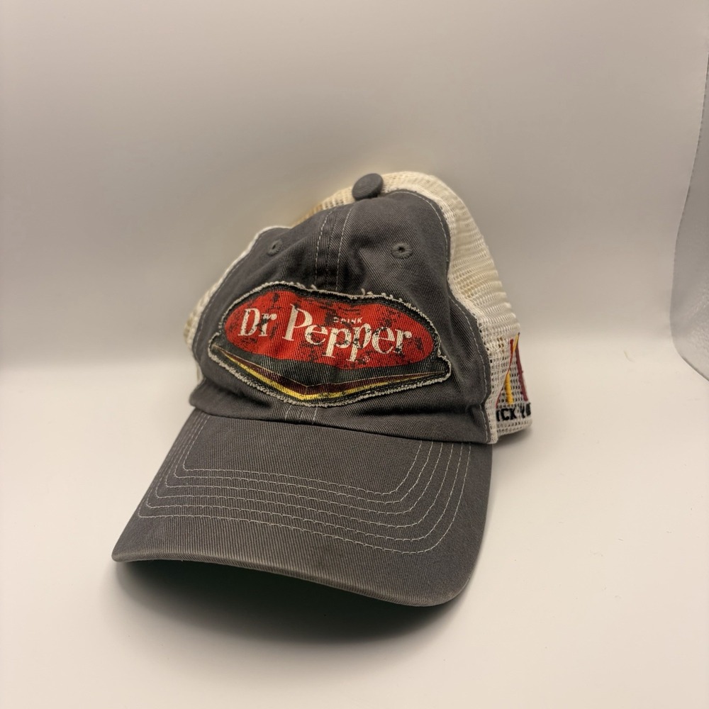 Dr Pepper Fly Your Pepper Distressed Trucker Hat Mesh Snapback Gray Logo